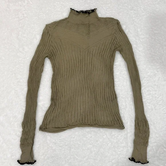 Rag & Bone Green Crochet Lace Long Sleeve Mock Neck - Picture 4 of 7